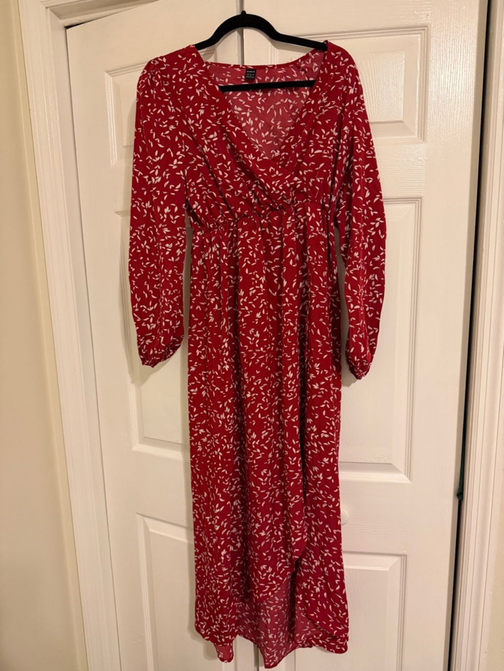 SHEIN Red Maxi Dress with White Floral Print